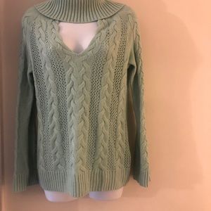 New York and Company Cable Knit Mint Green Sweater